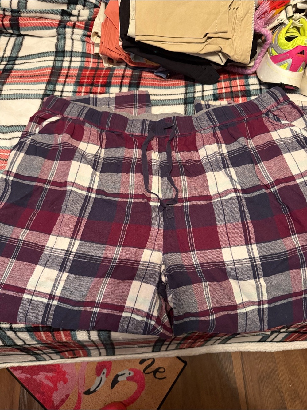 Sonoma Plaid Pull-On Pajama Shorts in Burgundy, Navy and White